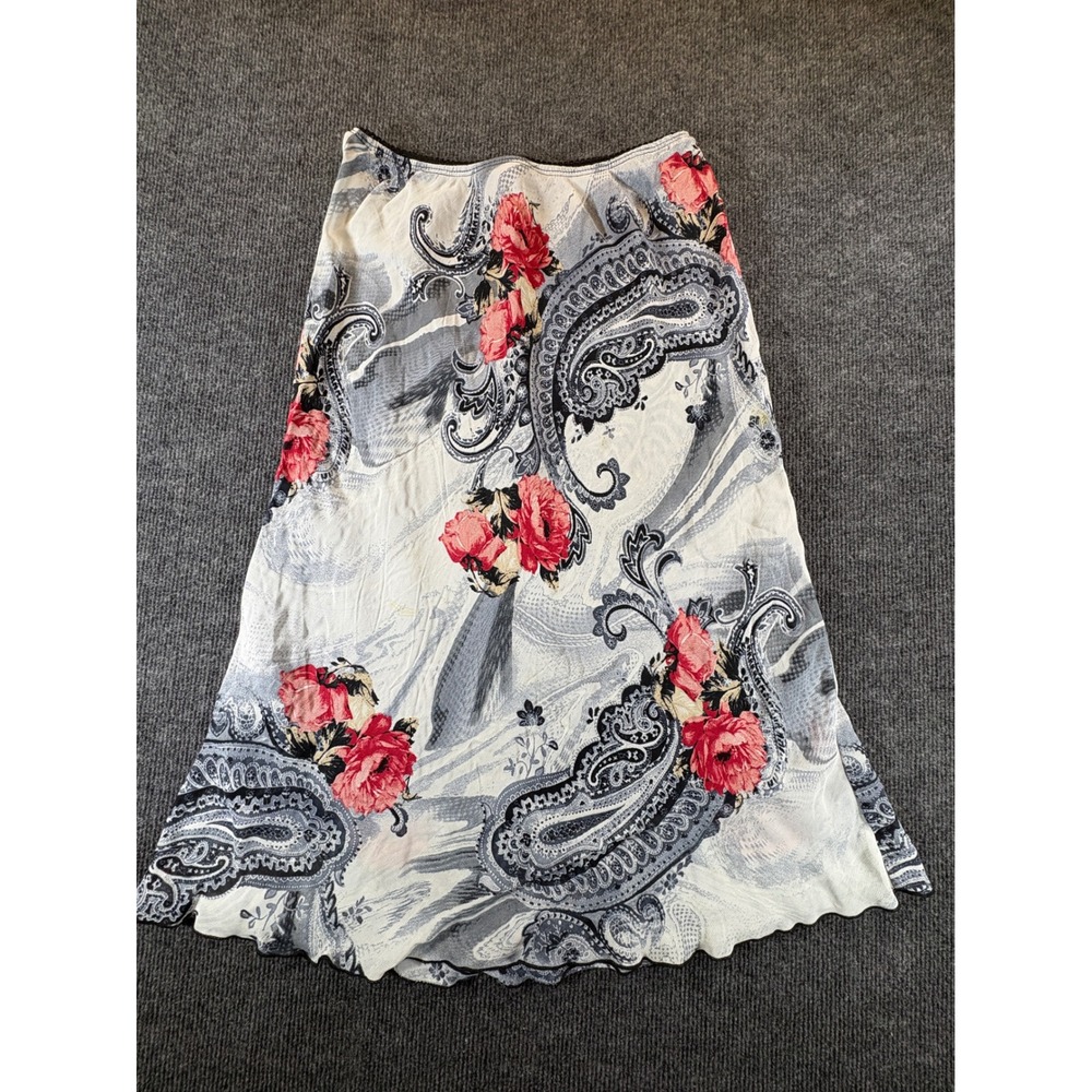 Clio Vintage Paisley Floral Rayon Georgette Midi Skirt Red Gray L276524M Size M